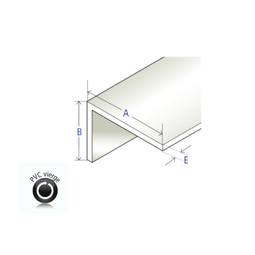 Cornière asymétrique à angle vif en PVC vierge, 60 x 40 x 2 mm
