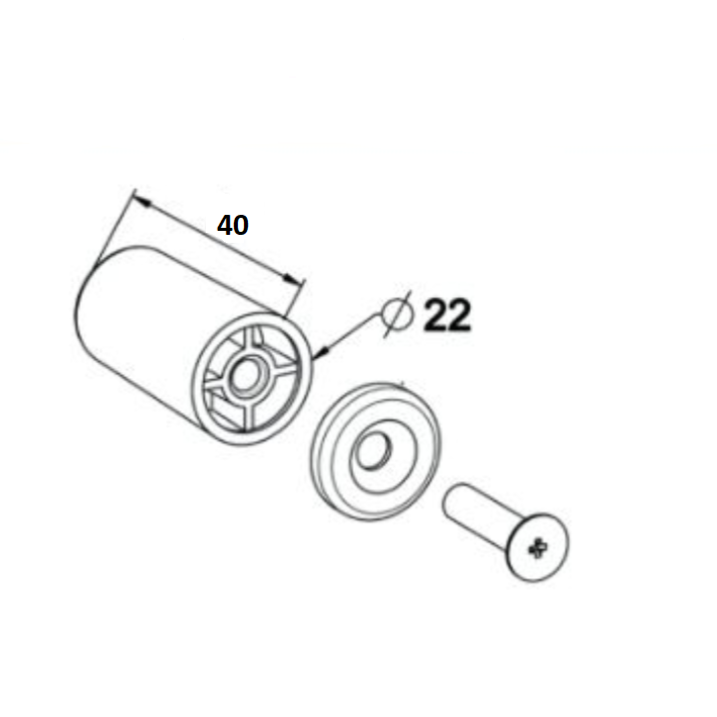Butée de volet roulant cylindrique - blanche lg 40 mm + rondelle + vis 6x25 mm + vis 6 x 25 mm - Lot de 4 pièces