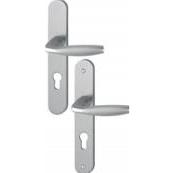 Poignée de porte aspect inox NEW YORK sur plaque entraxe 195mm clé i porte 38-47mm HOPPE avec carré à montage rapide